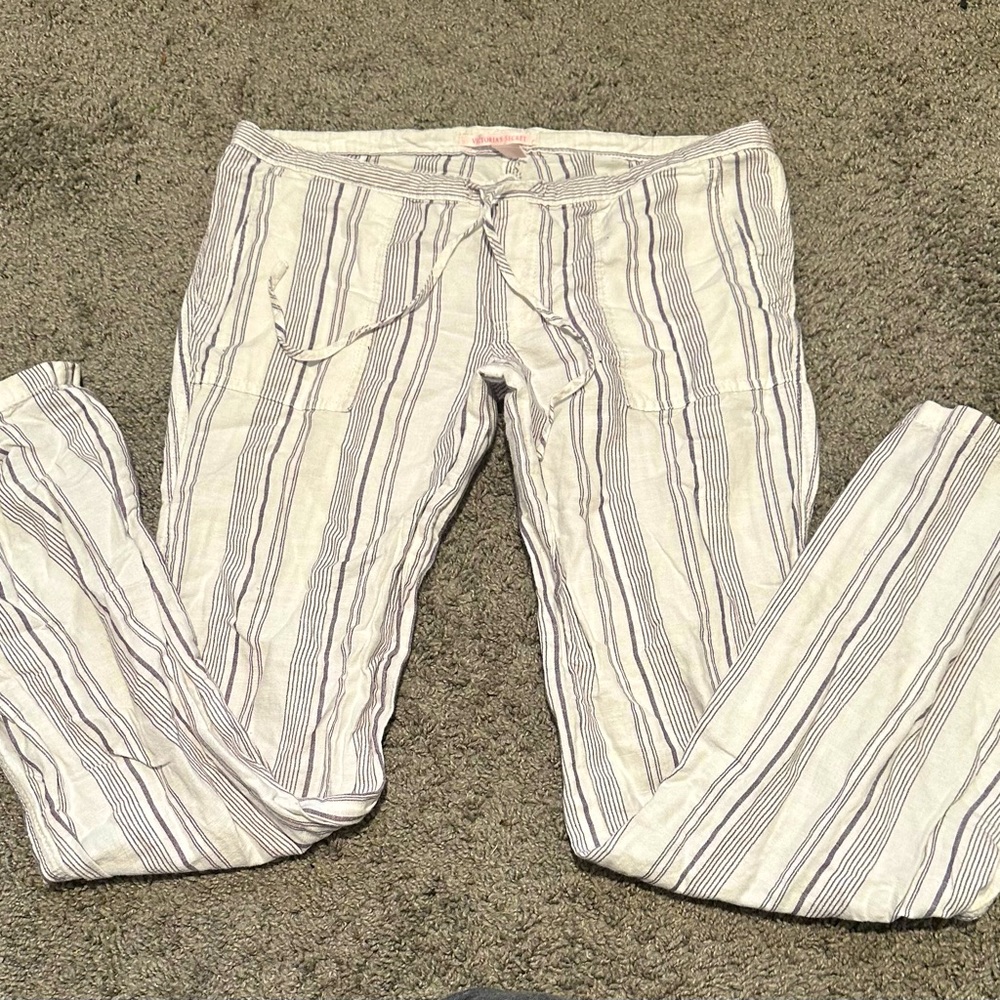 Victorias Secret Womens White Blue Stripe Sleep Pants (with pockets)